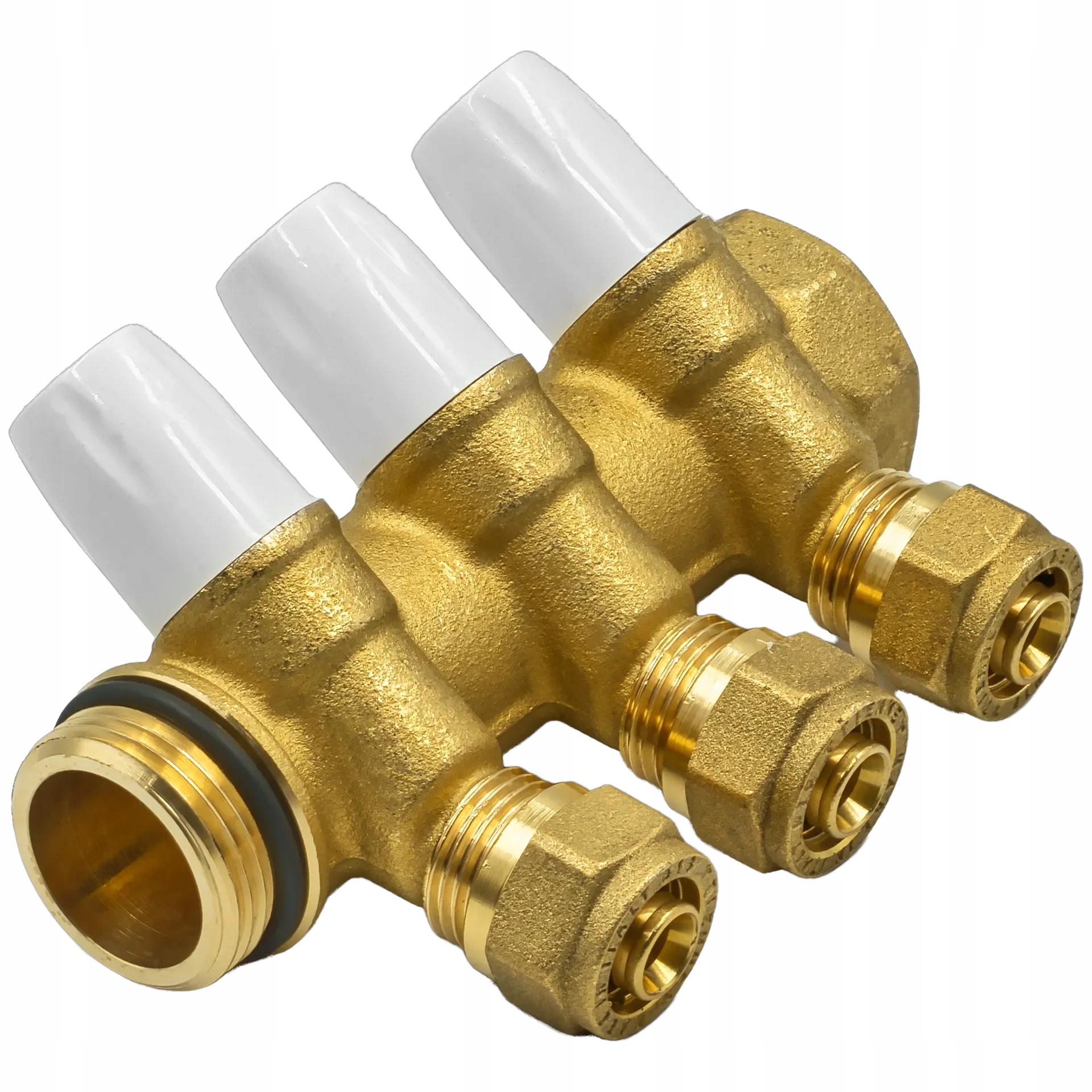 Mosadzný rozdeľovač 3/4" 3 okruhy – PEX 16 × 2 – Pre pitnú vodu